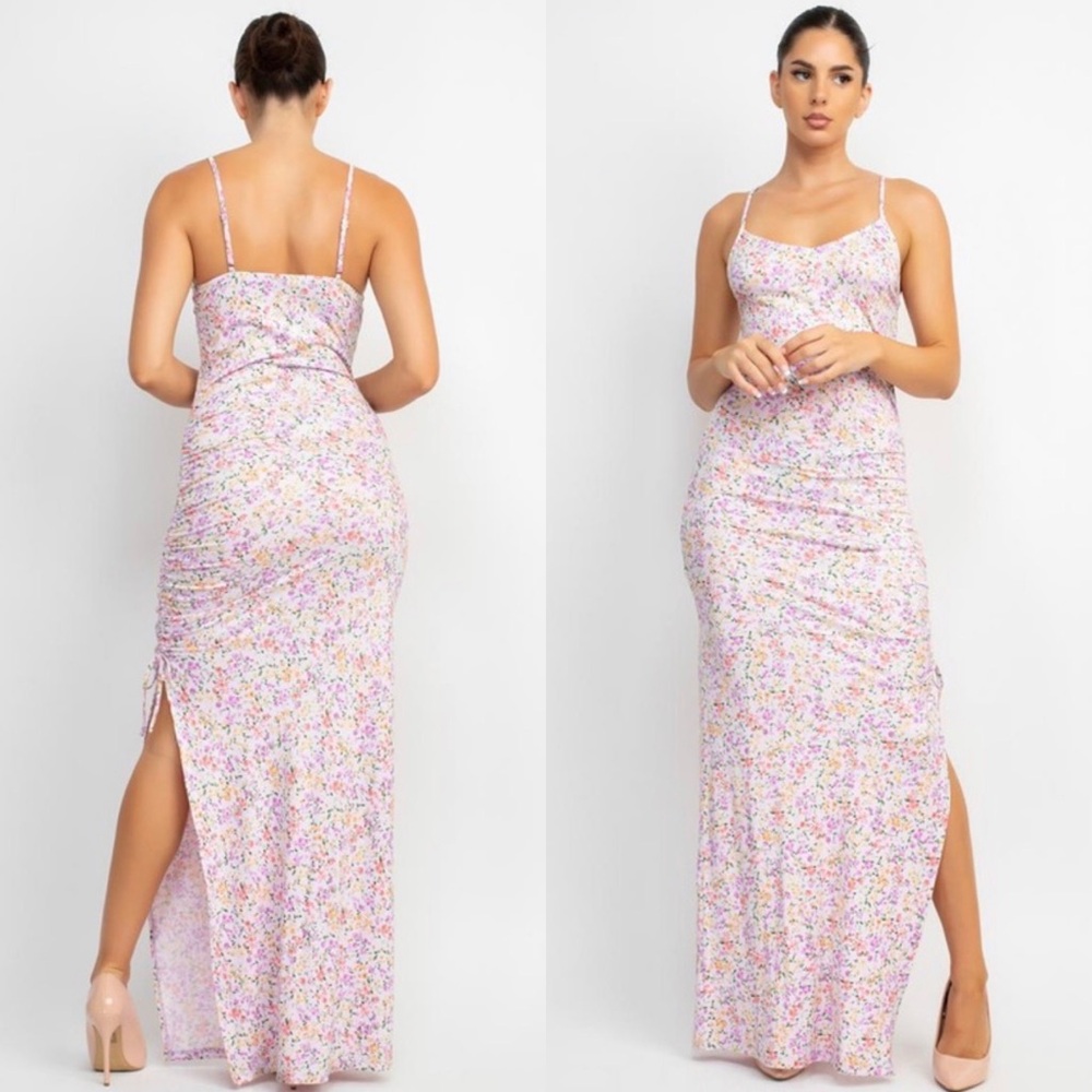 Floral Lavender Spaghetti-Strap Maxi Dress